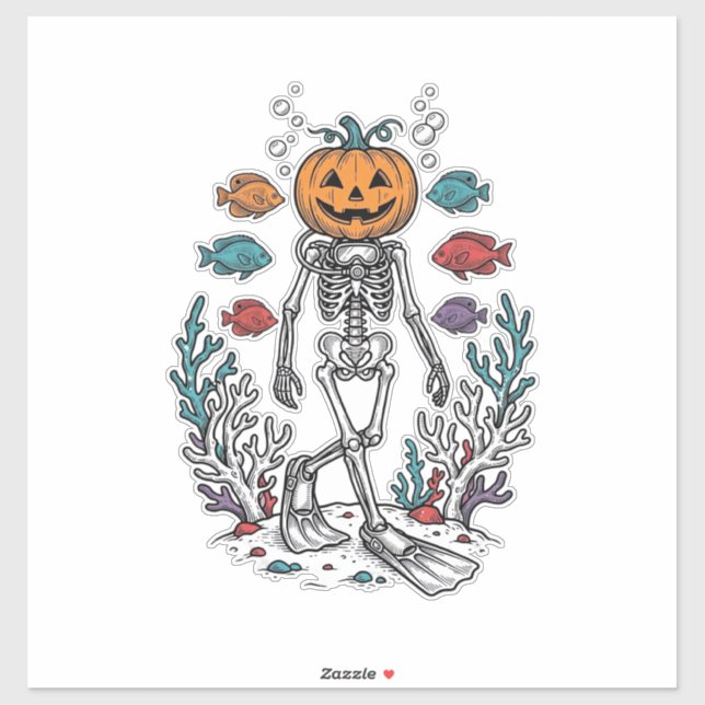 Vintage Pumpkin Skeleton Diver Halloween Fish Desi (Sheet)