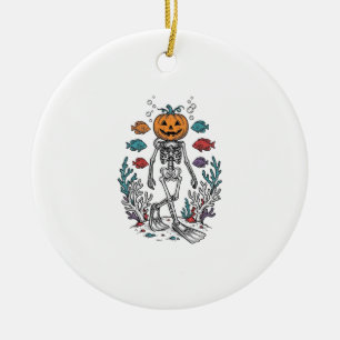 Vintage Pumpkin Skeleton Diver Halloween Fish Desi Ceramic Tree Decoration