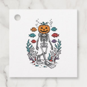 Vintage Pumpkin Skeleton Diver Halloween Fish Desi Favour Tags