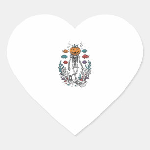 Vintage Pumpkin Skeleton Diver Halloween Fish Desi Heart Sticker