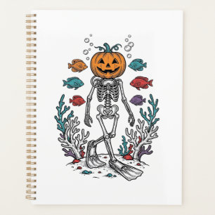 Vintage Pumpkin Skeleton Diver Halloween Fish Desi Planner