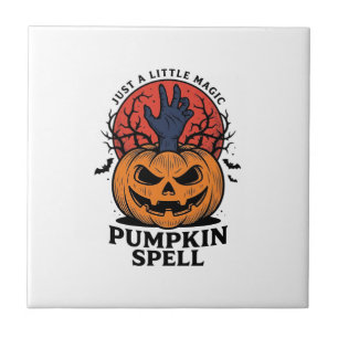 Vintage Pumpkin Spell Halloween Witch Hand Art_1 Tile