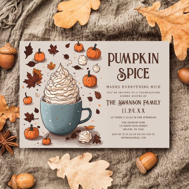 Vintage Pumpkin Spice Coffee Thanksgiving Dinner Invitation (Creator Uploaded)