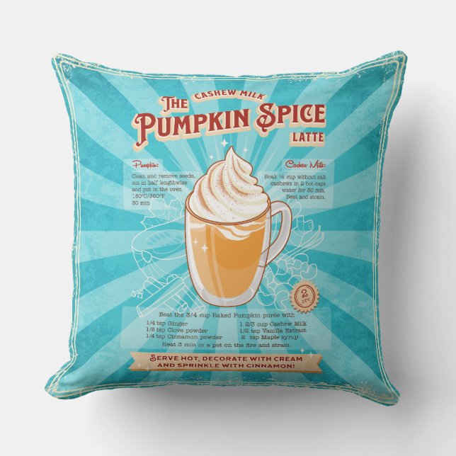 Vintage Pumpkin Spice Latte - Recipe Poster Cushion (Front)