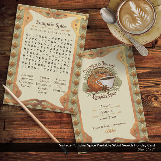 Vintage Pumpkin Spice Printable Word Search Holiday Card