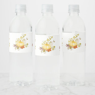 Vintage Pumpkin Thanksgiving Art Rustic Autumn Water Bottle Label