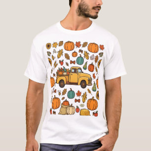 Vintage Pumpkin Truck Autumn Pattern T-Shirt