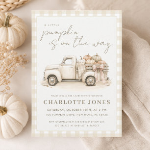 Vintage Pumpkin Truck Gingham Baby Shower Invitation