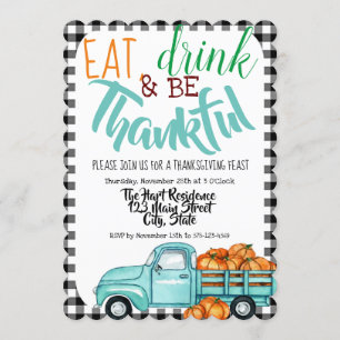 Vintage Pumpkin Truck Gingham Thanksgiving Invite