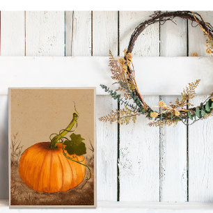Vintage Pumpkin Watercolor Art Poster