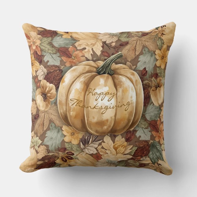 Vintage,Pumpkin with Thanksgiving Pattern Throw Pi Cushion (Front)