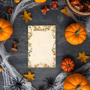 Vintage Pumpkins and Autumn Vine Lined Stationery