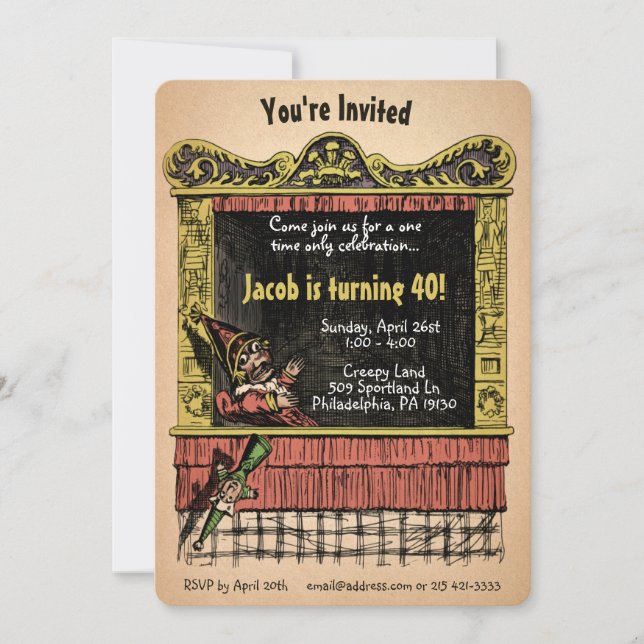 Vintage Punch and Judy Style Customisable Invitation (Front)