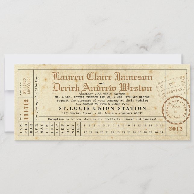 Vintage Punch Card Tea Length Invitation (Front)