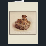Vintage Puppies in Basket Christmas Card<br><div class="desc">Retro / Vintage Christmas greeting card.  Two adorable puppies sitting in a straw basket!  A Very Merry Christmas!</div>