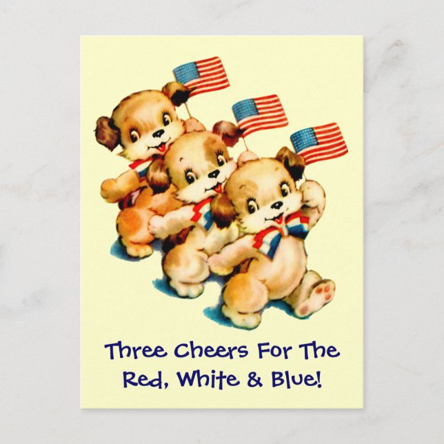 Vintage Puppies with Flags Postcard (Front)