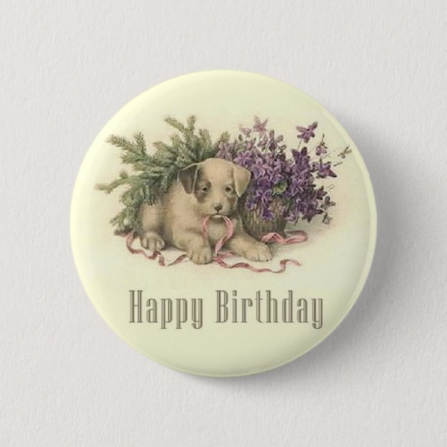 Vintage Puppy Birthday Button (Front)