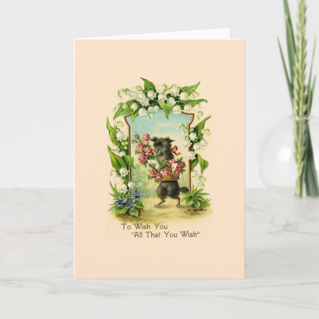 Vintage Puppy Birthday Greeting Card (Front)