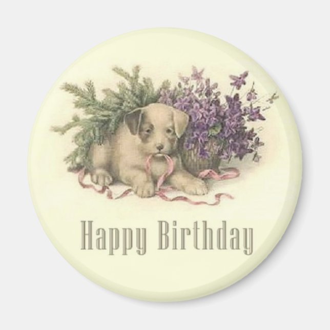 Vintage Puppy Birthday Magnet (Front)