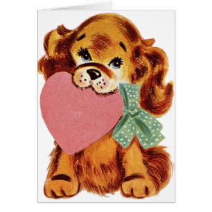Vintage Puppy Holds Heart