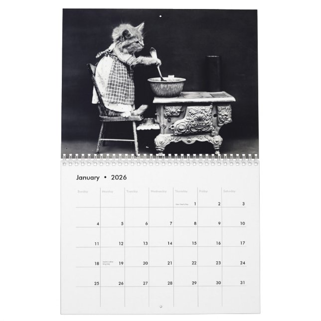 Vintage Puppy & Kitten Custom Printed Calendar (Jan 2026)