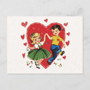 Vintage Puppy Love kids Valentine Holiday Postcard