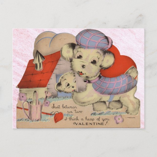 Vintage Puppy Love Valentine Postcard (Front)
