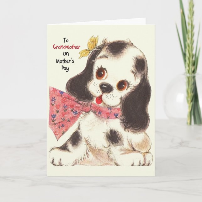 Vintage Puppy Mother's Day Card for Grandmother (Front)