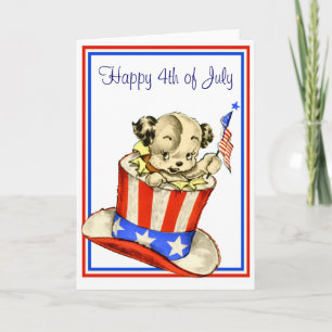 Vintage Puppy with Flag Card