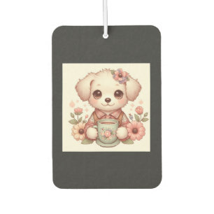 Vintage Puppy with Floral Teacup Car Air Freshener
