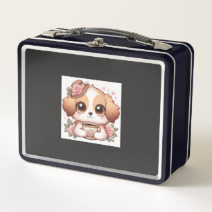 Vintage Puppy with Tea Metal Lunch Box
