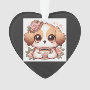 Vintage Puppy with Tea Ornament