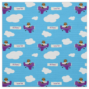 Vintage Purple Aeroplane Teddy Bear Pilot Custom Fabric
