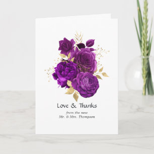 Vintage Purple and Gold Floral Wedding Photo Thank You Card