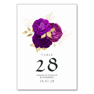 Vintage Purple and Gold Floral Wedding Table Number