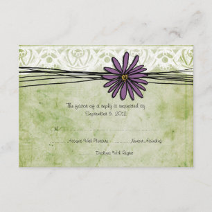Vintage Purple and Green Daisy Wedding RSVP Card