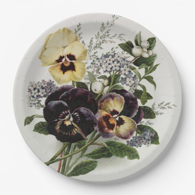 Vintage purple and yellow Pansies Paper Plate (Front)
