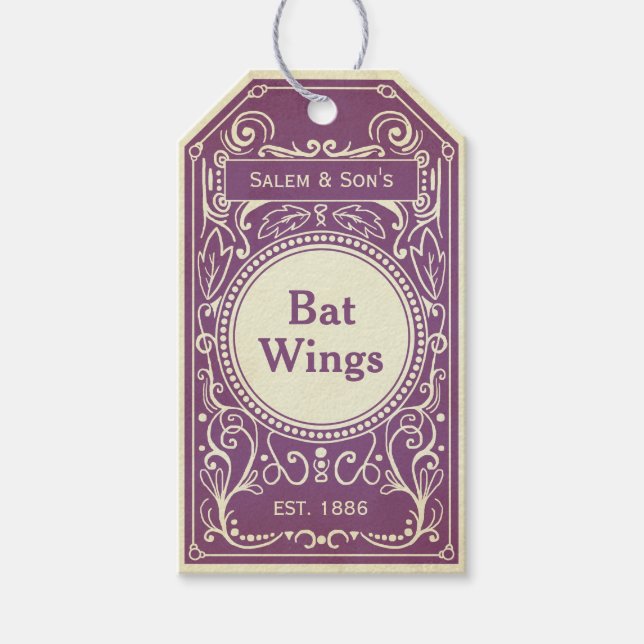 Vintage purple bat wings apothecary label (Front)