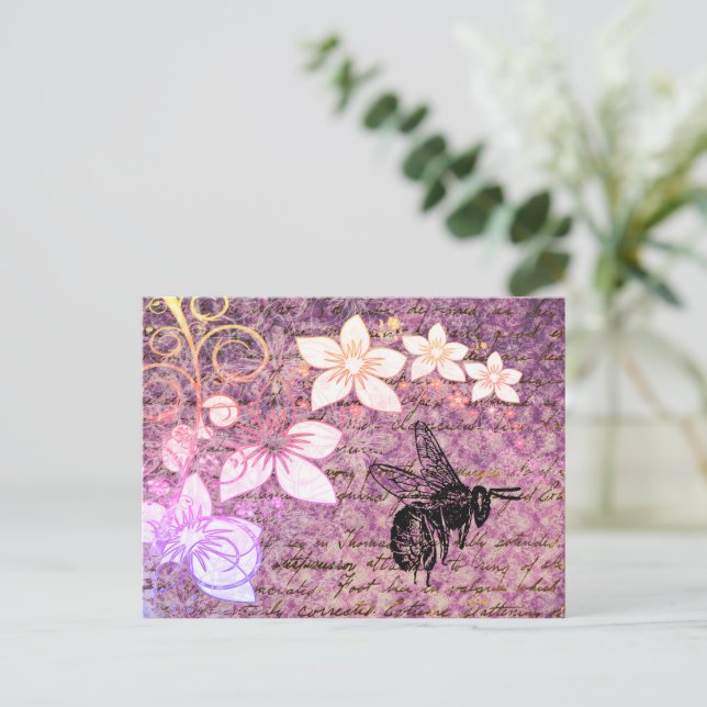 Vintage Purple Bee   Postcard (Standing Front)