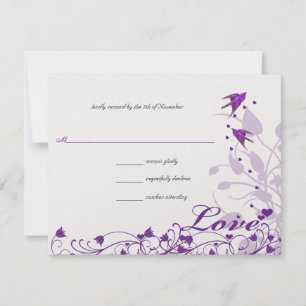 Vintage Purple Birds Hearts Wedding RSVP Card