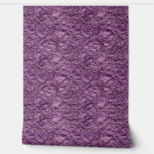 Vintage purple black faux tooled leather  wallpaper