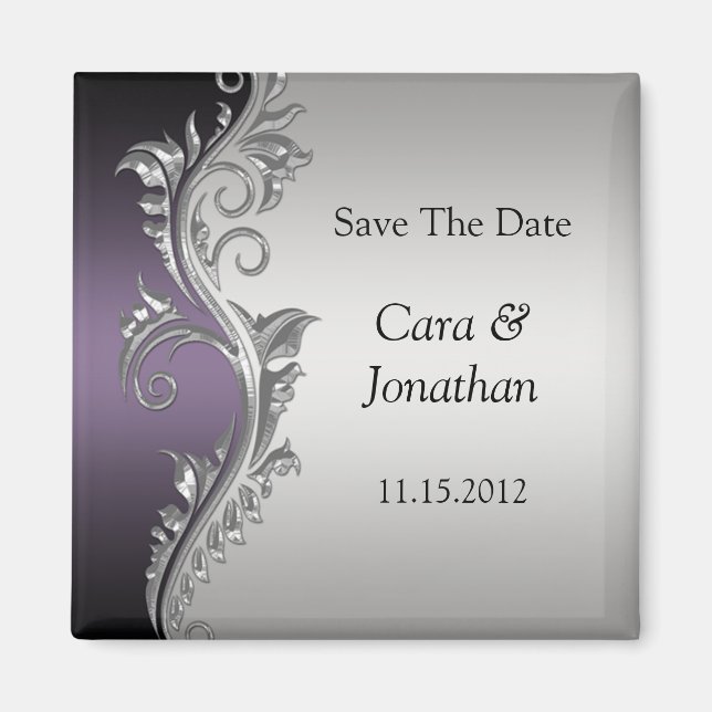 Vintage Purple Black Silver Save The Date Magnet (Front)