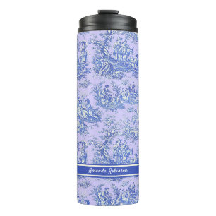 Vintage Purple Blue French Toile de Jouy Pattern Thermal Tumbler