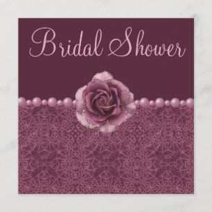 Vintage Purple Bridal Shower Roses, Pearls & Lace Invitation