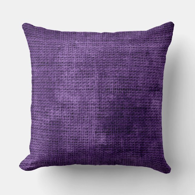 Vintage Purple Burlap Linen Rustic Jute #2 Cushion (Front)
