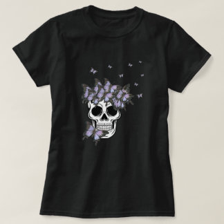 Vintage Purple Butterflies Skull T-Shirt