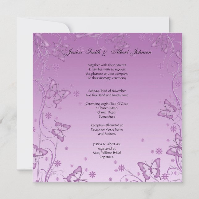 Vintage Purple Butterfly Wedding Invitation (Front)