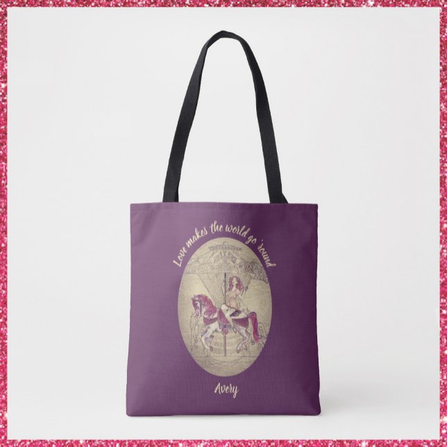 Vintage Purple Carousel Merry Go Round Tote Bag (Creator Uploaded)