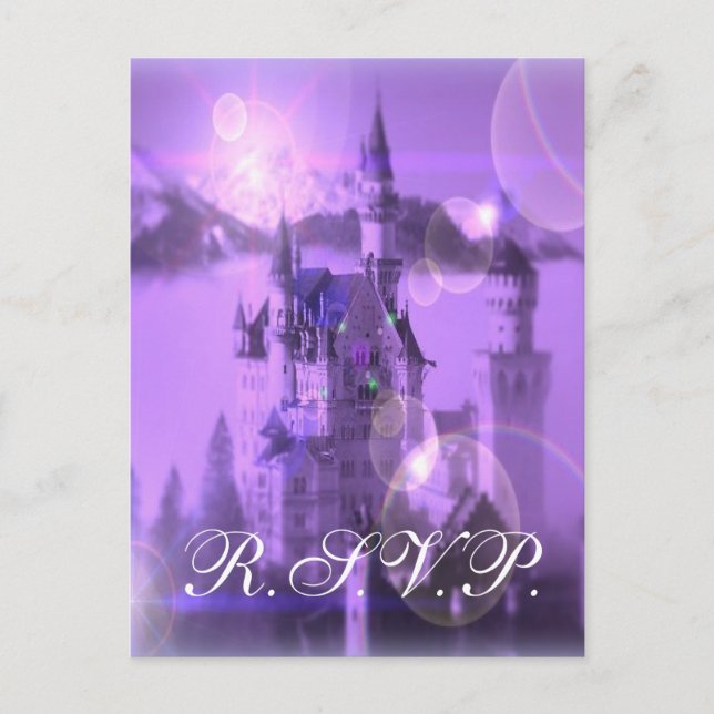 Vintage Purple Castle Wedding RSVP Card (Front)