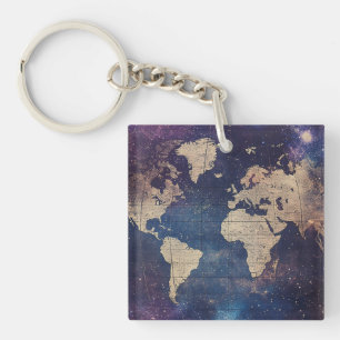 Vintage Purple Celestial World Map (11) Key Ring